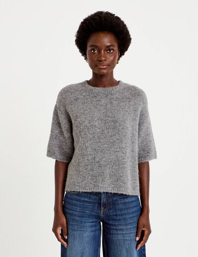 Pull manches courtes gris femme