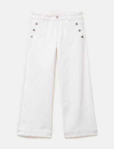 Jean wide leg cropped taille haute denim blanc femme