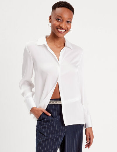 Chemise manches longues satin blanc femme