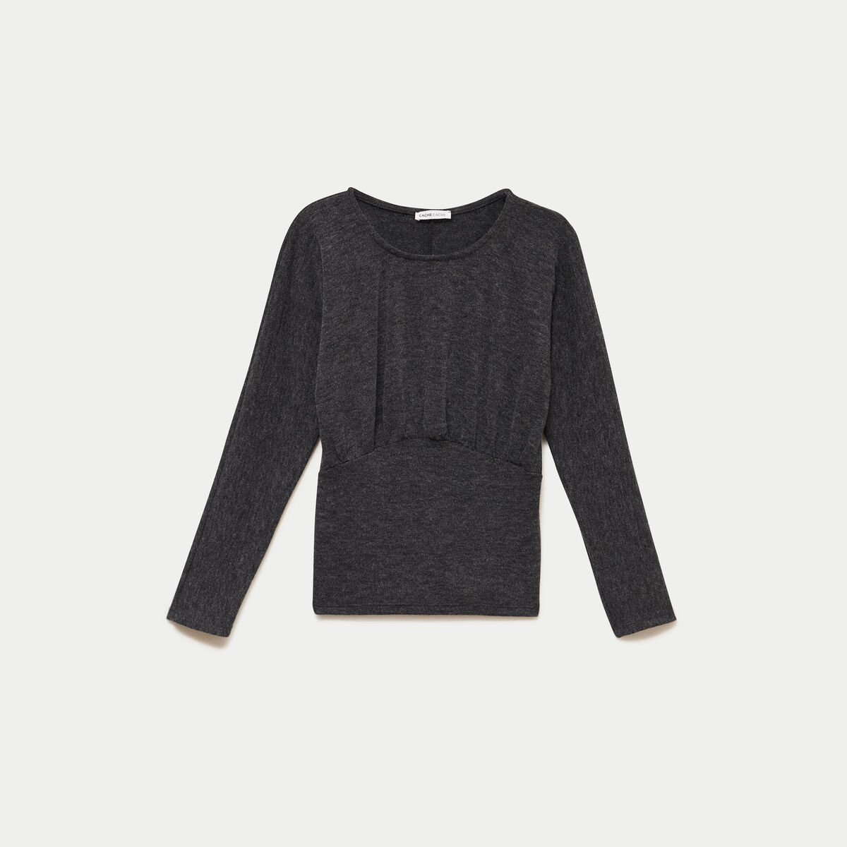 Pull col rond manches longues gris fonc&eacute; femme
