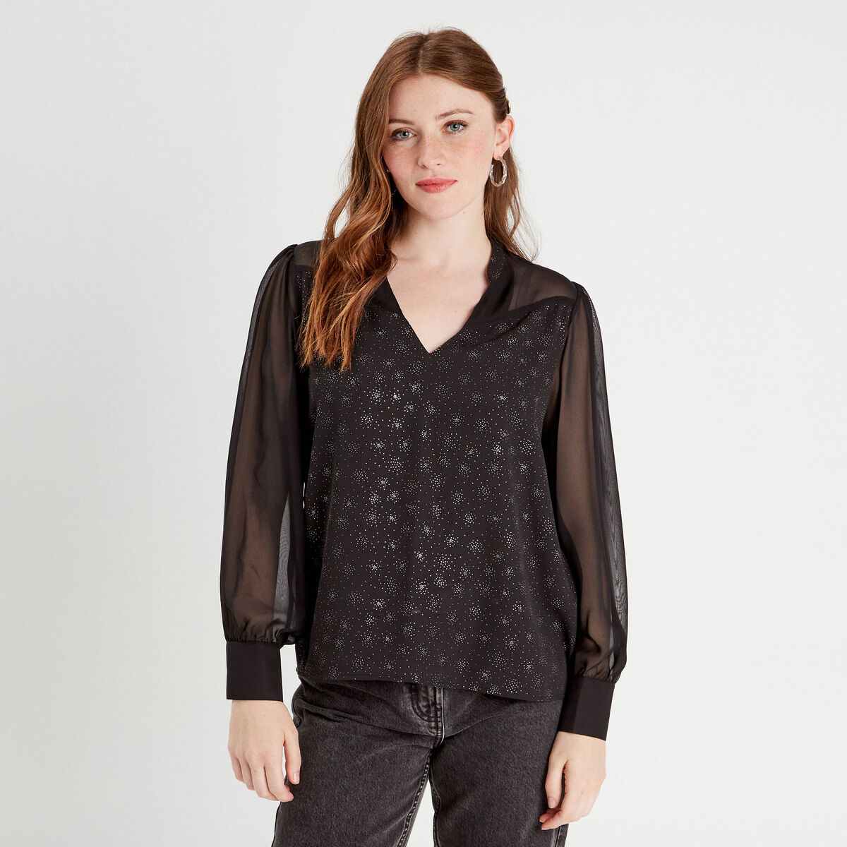 Blouse manches longues noir femme