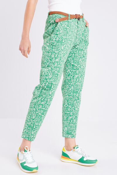 Pantalon chino slim 7/8ème vert femme