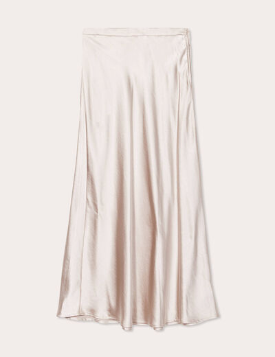 Jupe midi droite satin beige femme