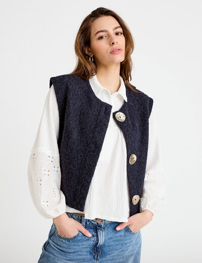 Gilet sans manches effet polaire bleu marine femme
