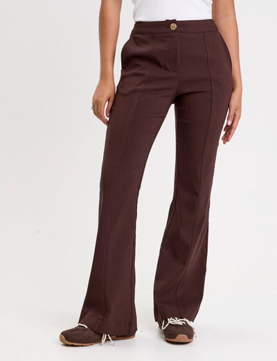 Pantalon bootcut stretch marron foncé femme