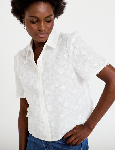 Chemise manches courtes col classique ecru femme