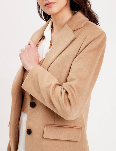 Manteau droit long boutonné camel femme