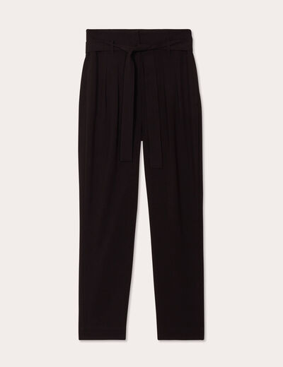 Pantalon paperbag fluide noir femme