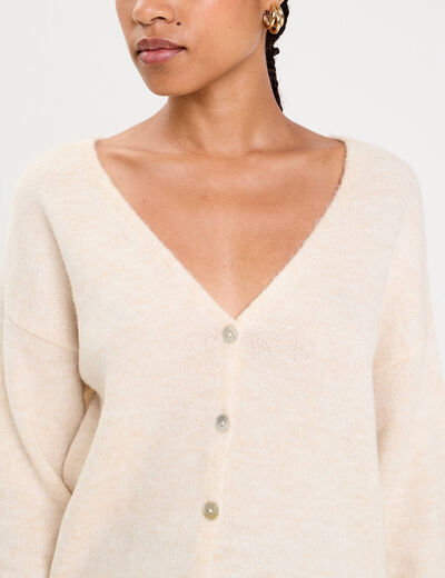 Gilet boutonn&eacute; avec col en V sable femme