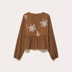 Blouse brod&eacute;e marron fonc&eacute; femme