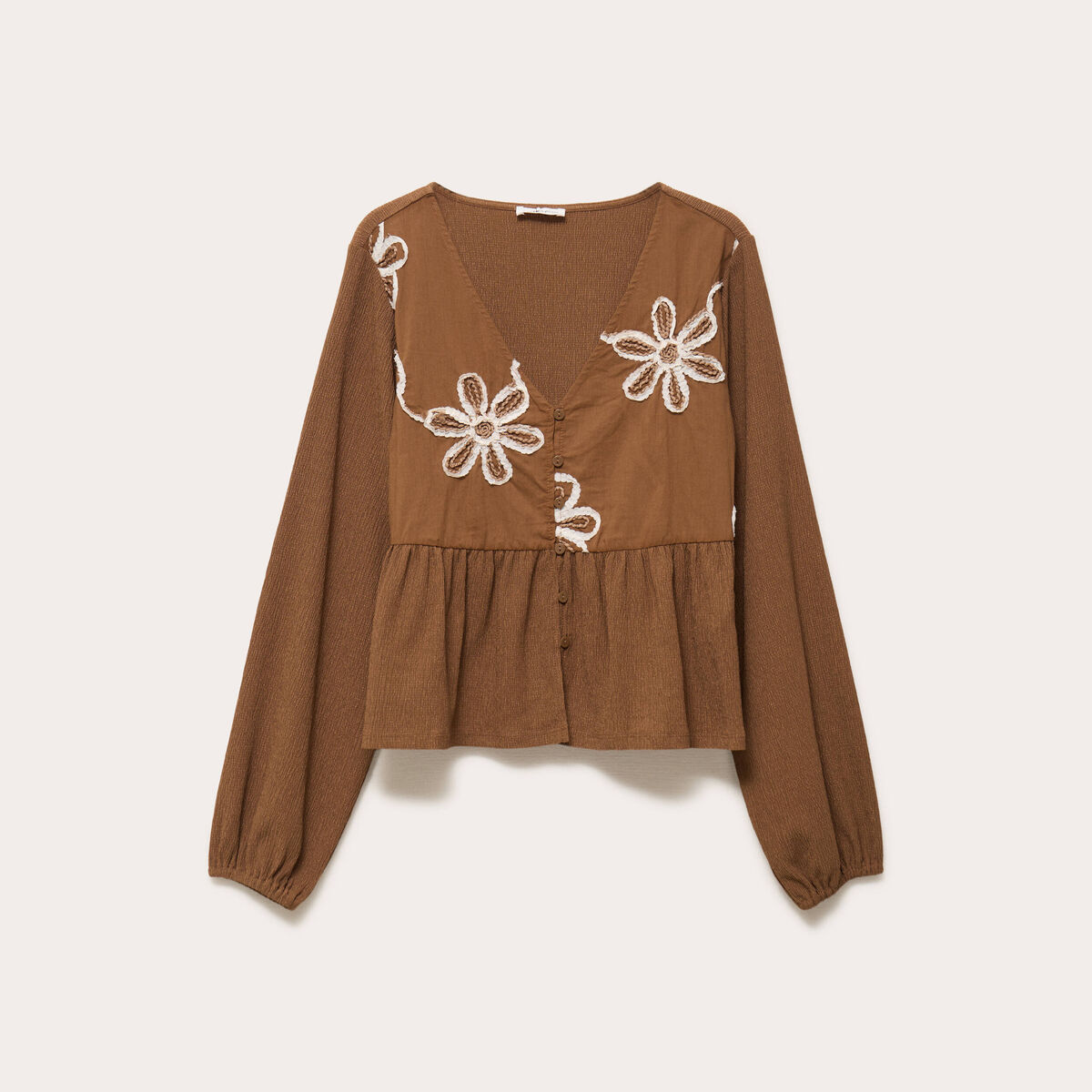 Blouse brod&eacute;e marron fonc&eacute; femme