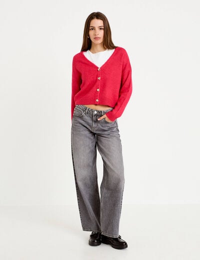 Gilet col v manches longues rouge femme
