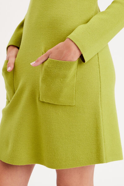 Robe pull droite avec poches vert femme