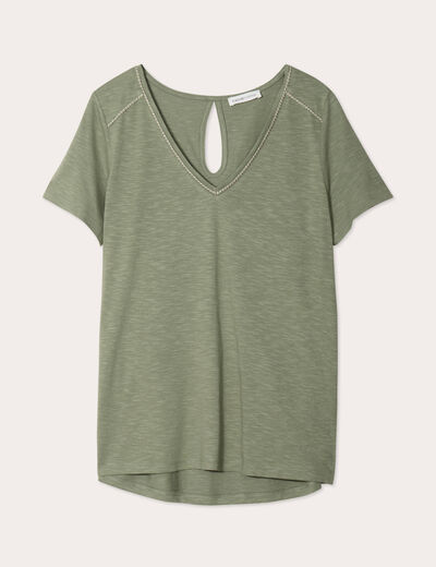 T-shirt manches courtes vert kaki femme