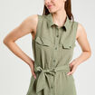 Robe longue évasée boutonnée vert kaki femme