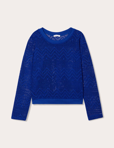 Sweat ajouré manches longues bleu electrique femme