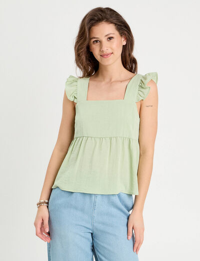 Blouse avec volants vert clair femme