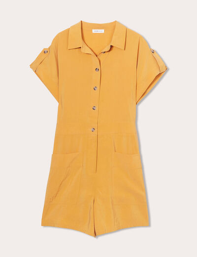 Combishort fluide boutonnée jaune moutarde femme