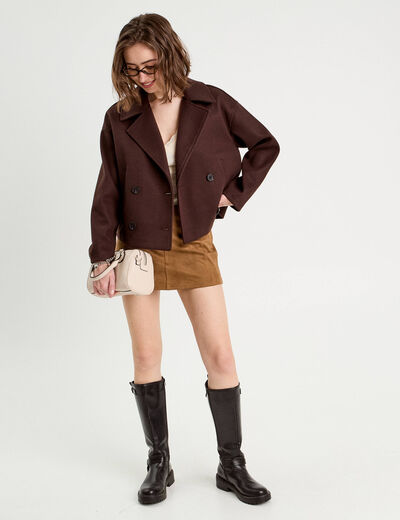 Jupe-short évasée suédine marron femme