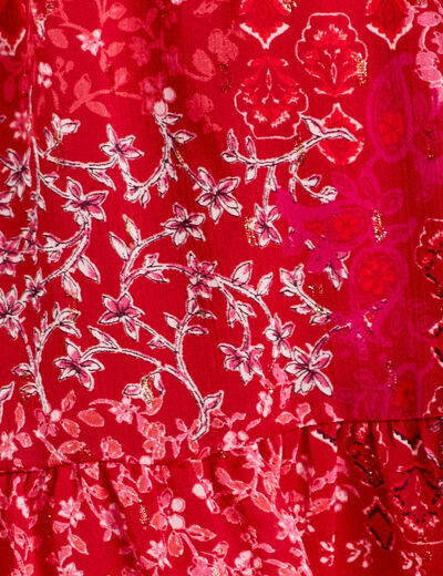 Robe évasée taille smockée rouge femme