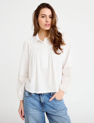 Blouse manches longues broderie ecru femme
