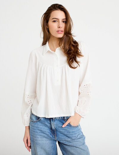 Blouse manches longues broderie ecru femme