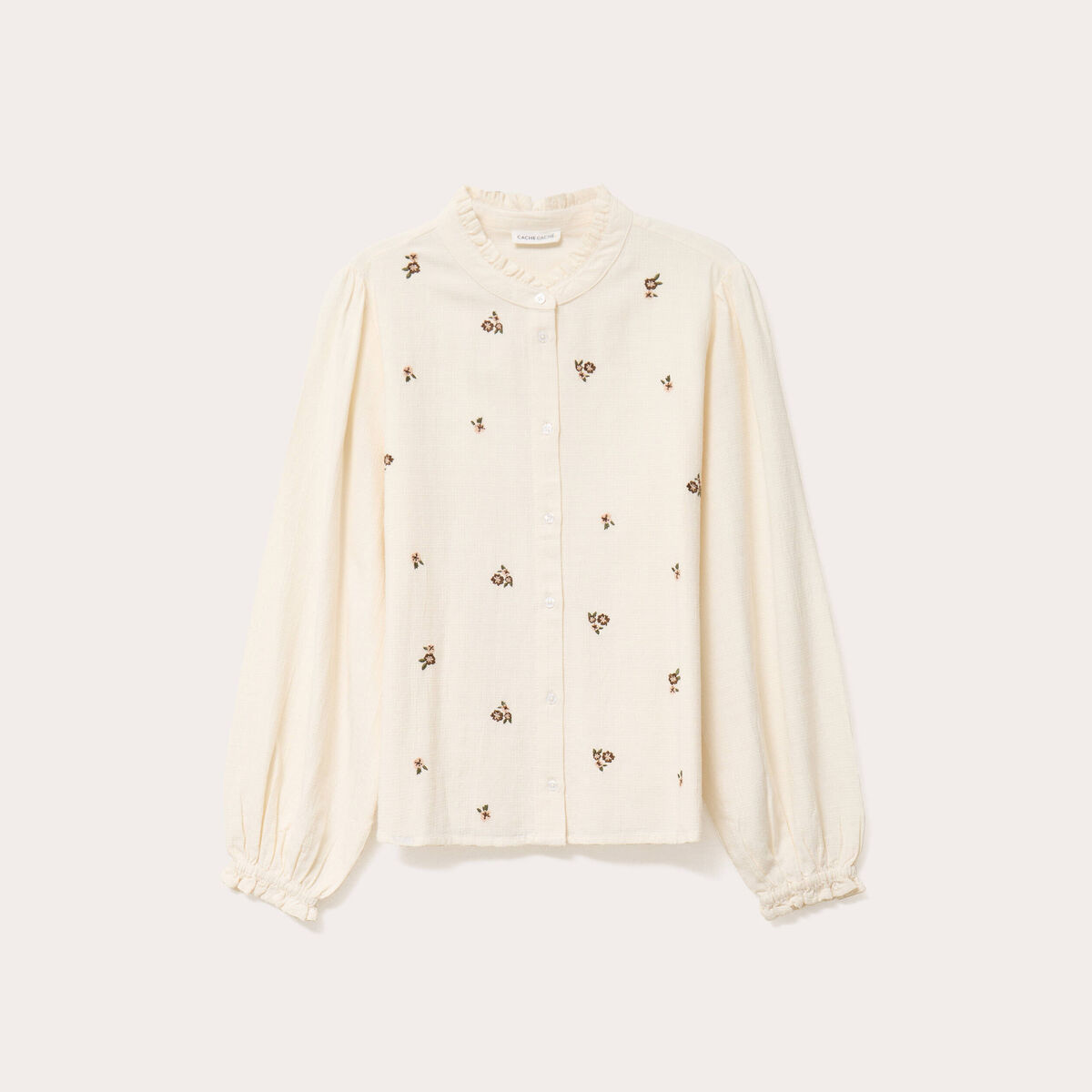 Blouse droite courte broderie ivoire femme