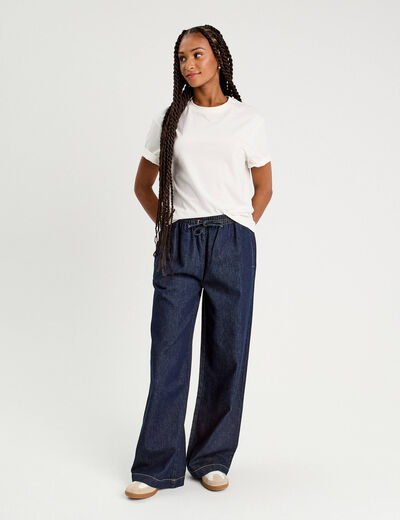 Jeans large taille élastiquée denim brut femme
