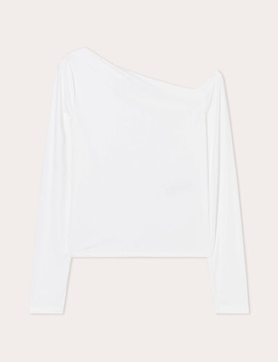 T-shirt col bateau asymétrique ecru femme