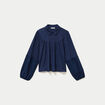 Blouse manches longues broderie bleu fonc&eacute; femme