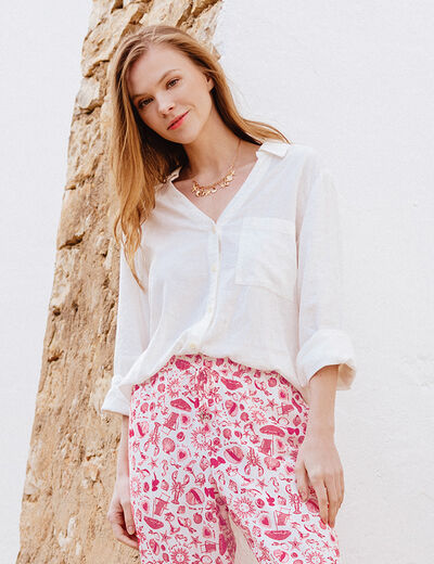 Chemise manches longues contenant du lin ecru femme