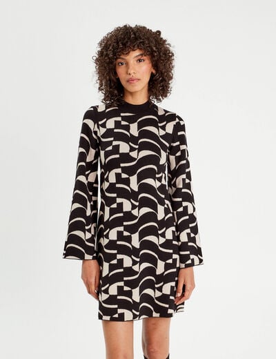 Robe pull évasée col montant blanc femme