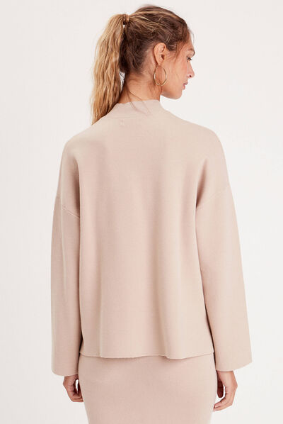 Pull col montant sable femme