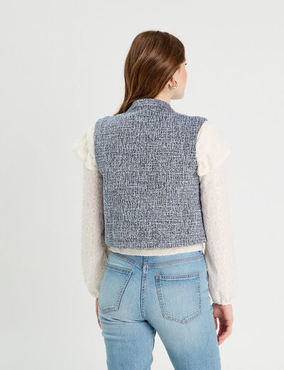 Veste sans manches tweed bleu femme