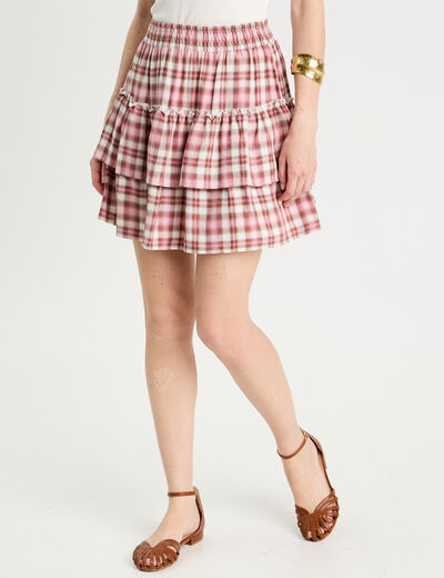 Jupe évasée volants rose femme