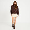 Jupe-short &eacute;vas&eacute;e velours ceinture ecru femme