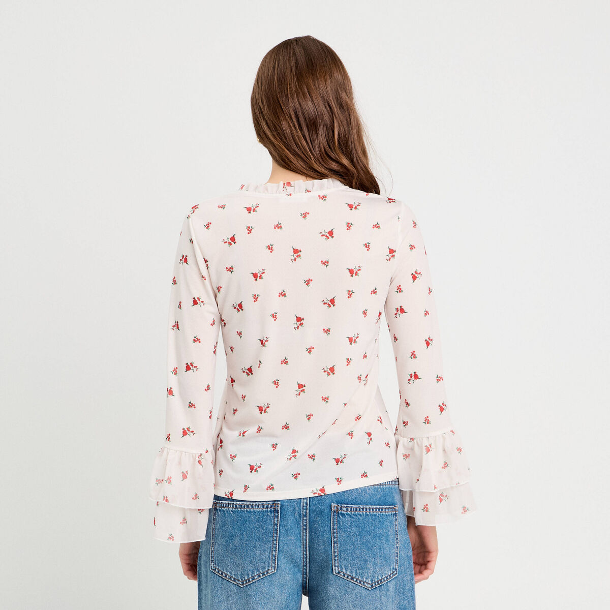 Blouse manches volants ecru femme