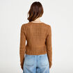 Gilet ajour&eacute; cintr&eacute; manches longues beige femme