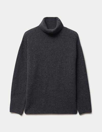 Pull col roul&eacute; manches longues gris femme