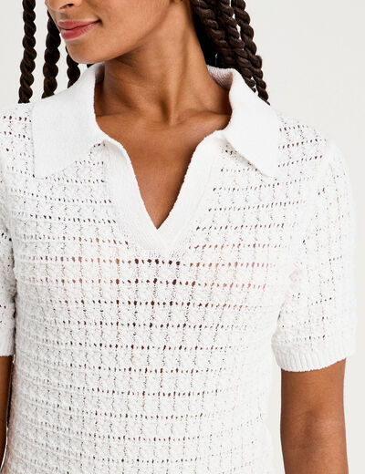 Polo manches courtes ajouré blanc femme