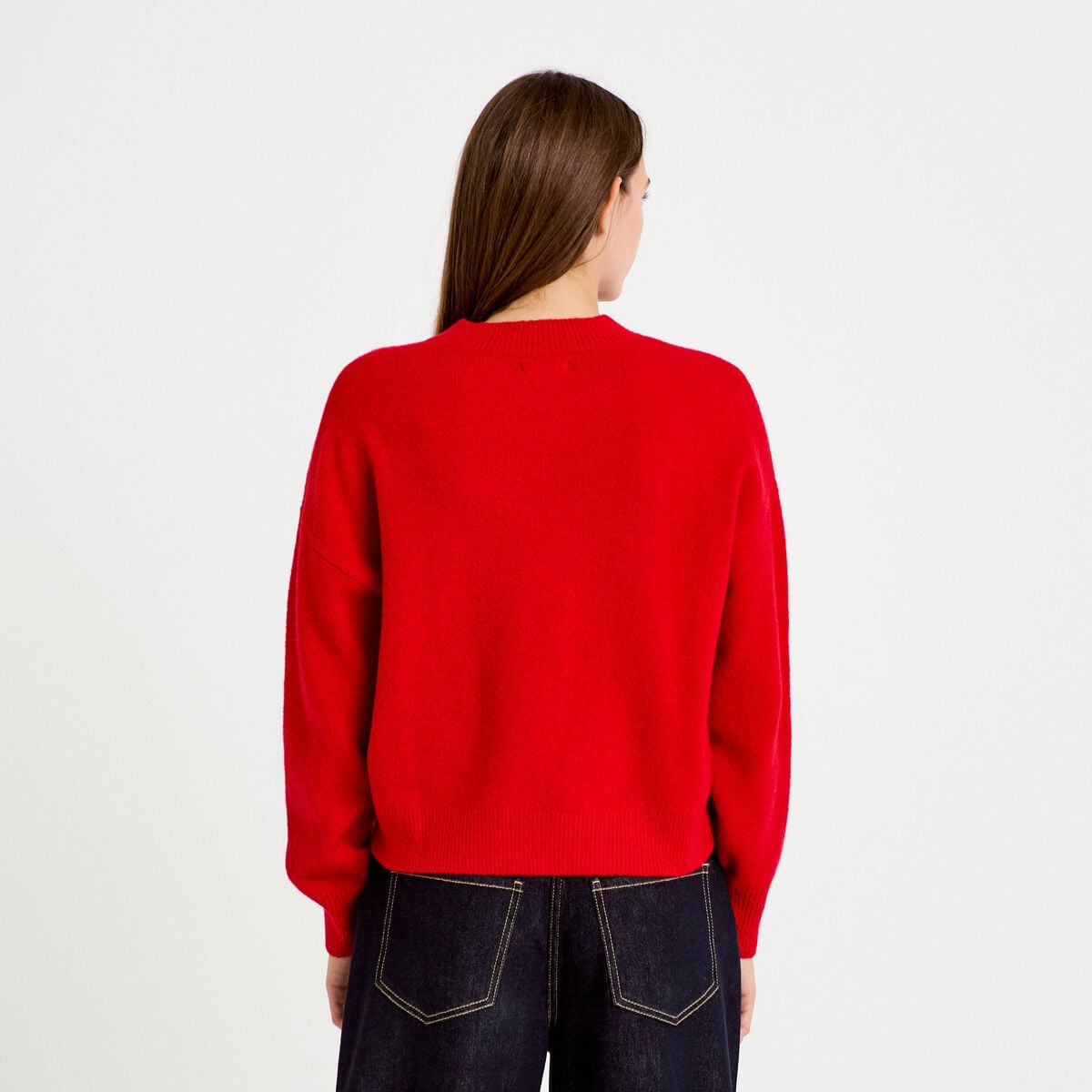 Pull col rond rouge femme