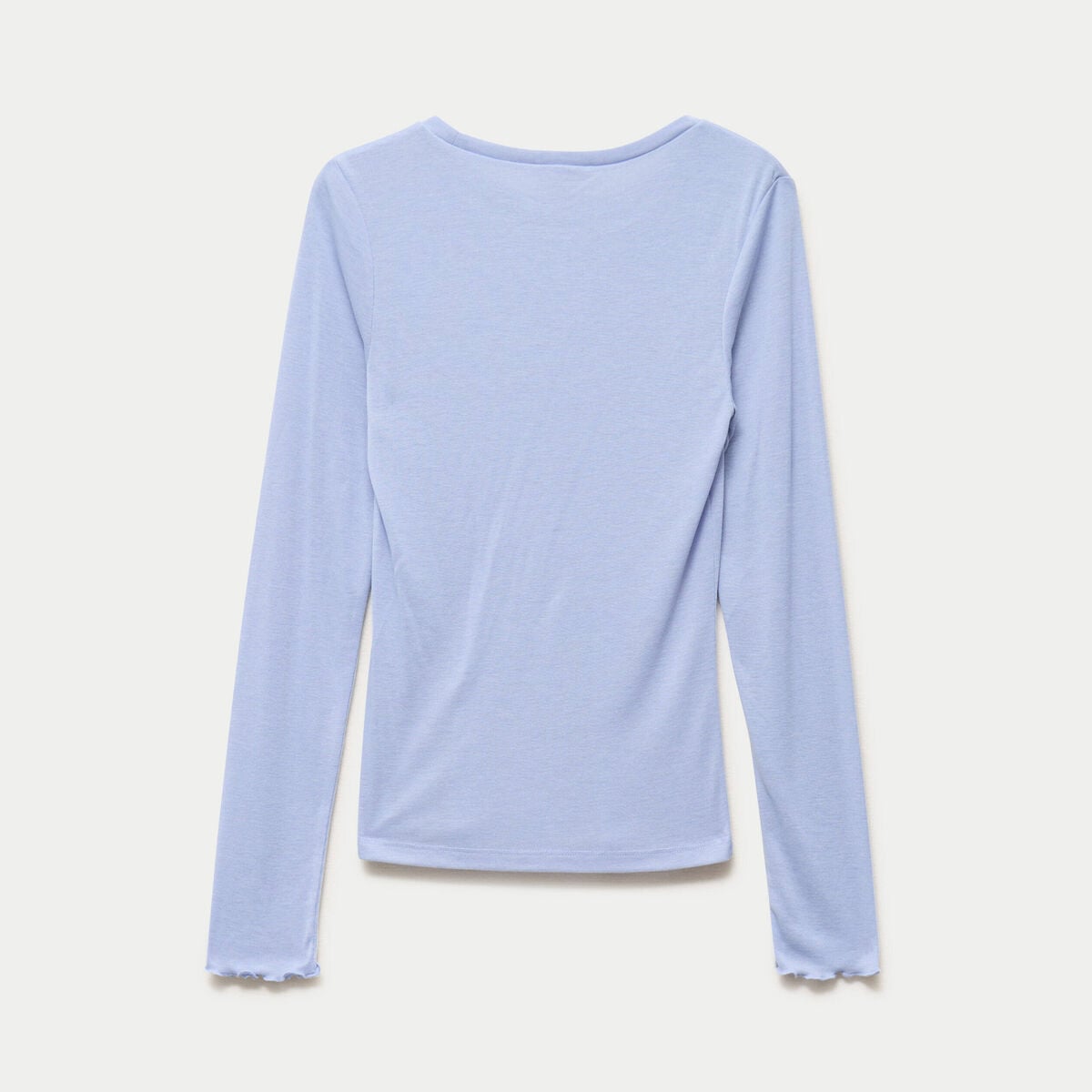 T-shirt ajust&eacute; col rond manches longues bleu clair femme