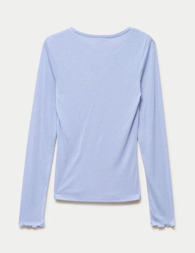 T-shirt ajust&eacute; col rond manches longues bleu clair femme