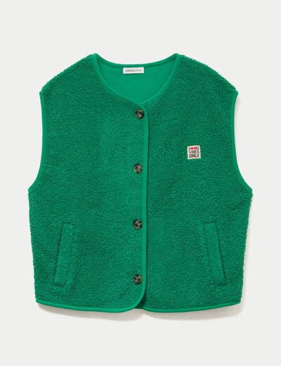 Gilet sans manches fausse fourrure vert fonc&eacute; femme