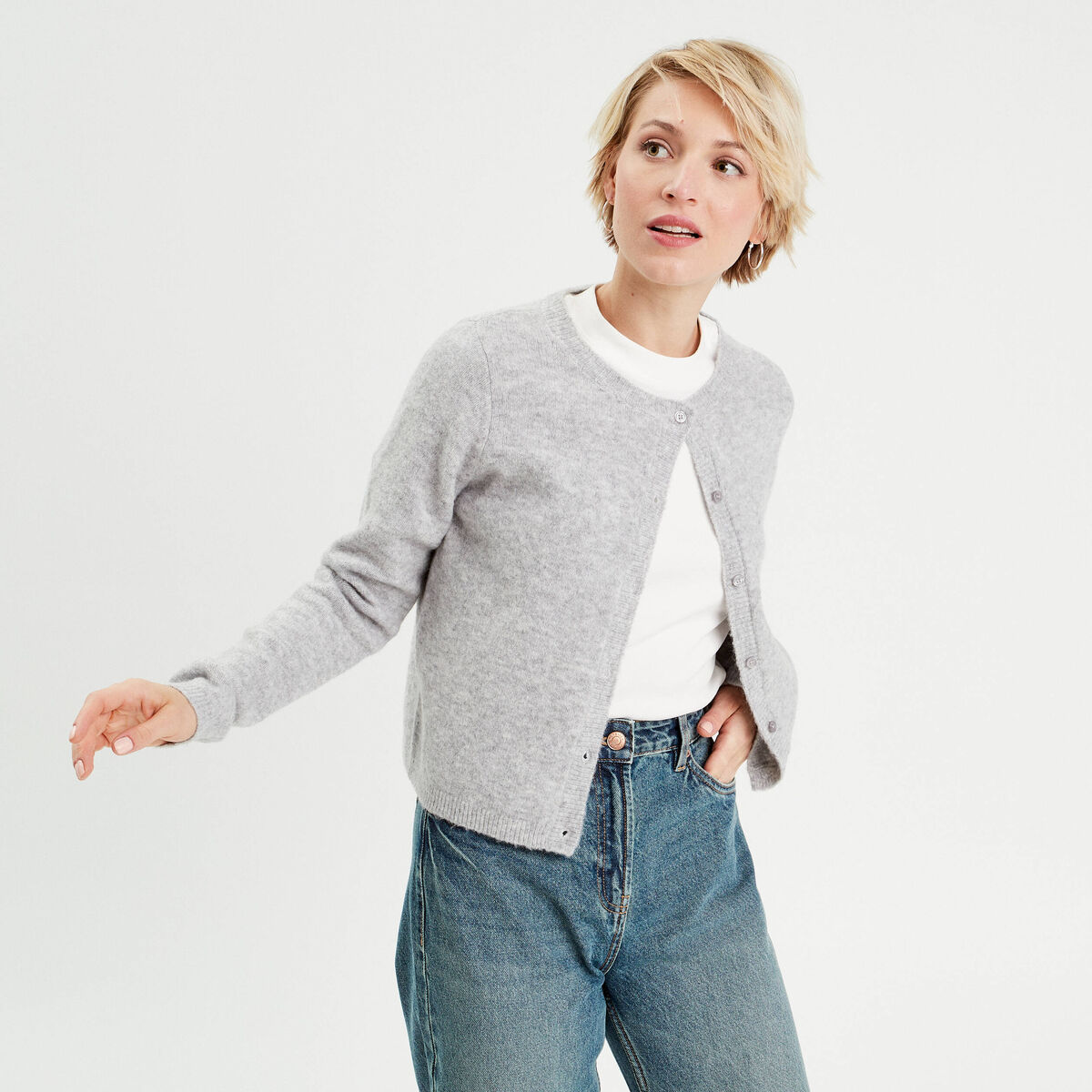 Gilet boutonné manches longues gris foncé femme