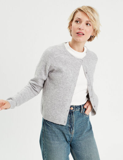 Gilet boutonné manches longues gris foncé femme