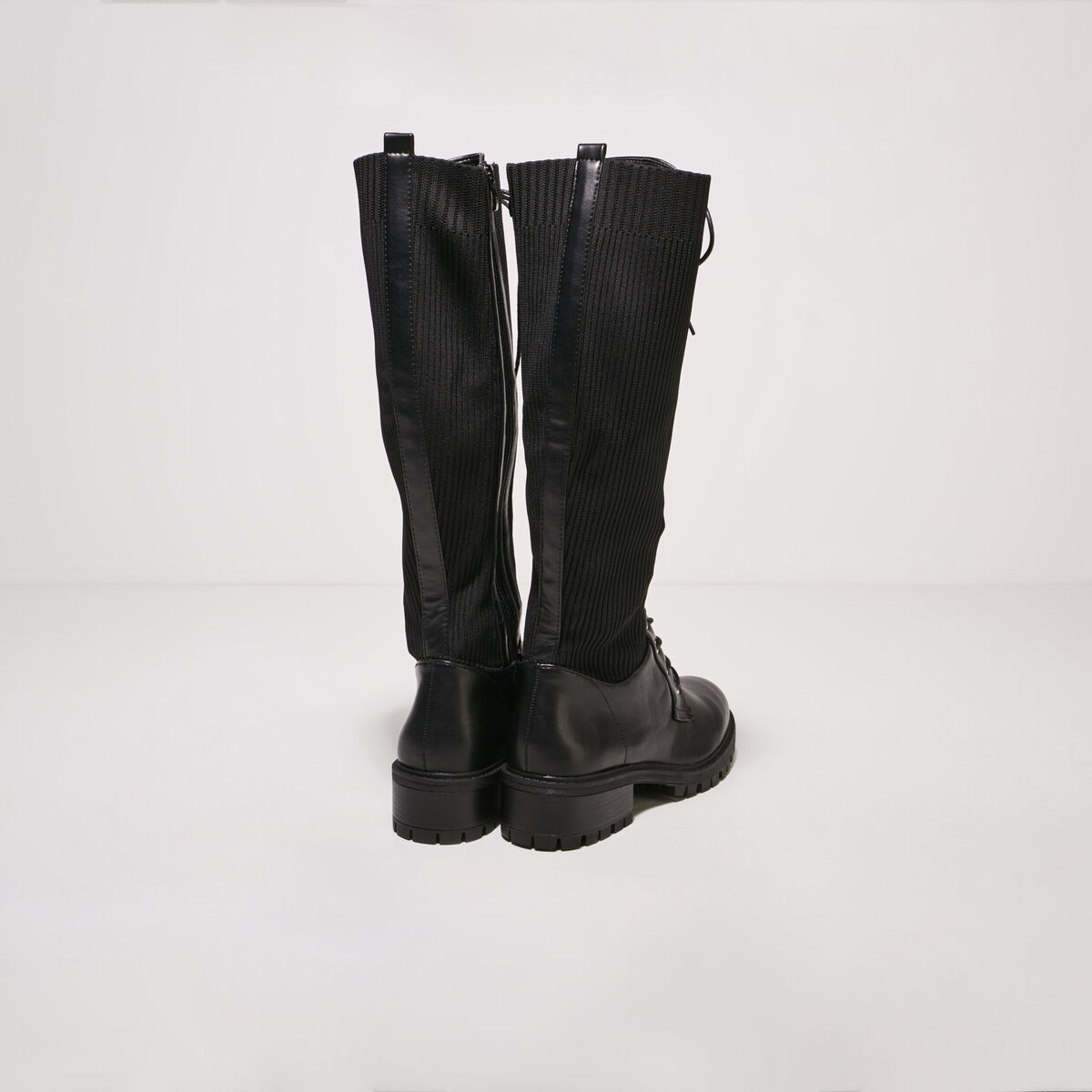 Bottes hautes plates à lacets noir femme
