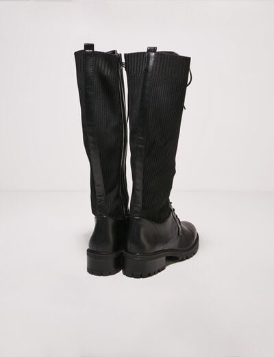 Bottes hautes plates à lacets noir femme