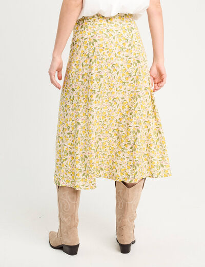 Jupe midi droite boutonnée blanc femme