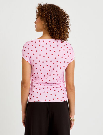 Top pliss&eacute; col bardot sans manches rose clair femme